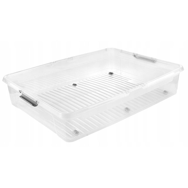 Leo Keeeper container with lid, 53L capacity, clear, with wheels, clip-on lid, set of 3