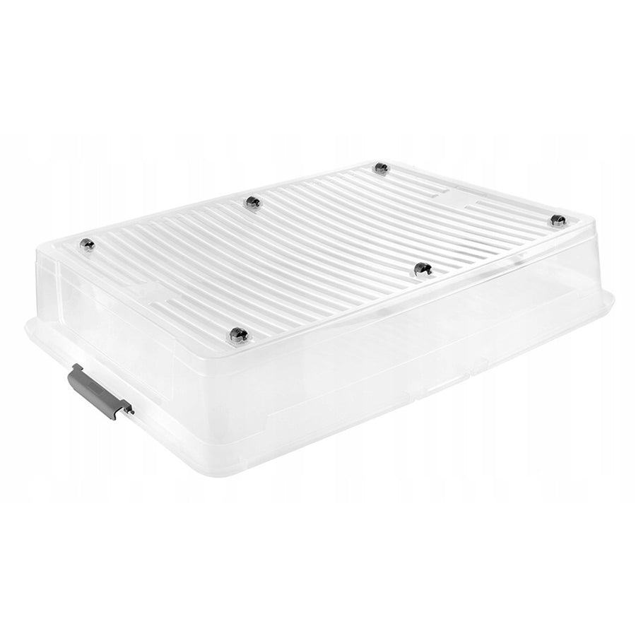 Leo Keeeper container with lid, 53L capacity, clear, with wheels, clip-on lid, set of 3
