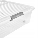 Leo Keeeper container with lid, 53L capacity, clear, with wheels, clip-on lid, set of 3