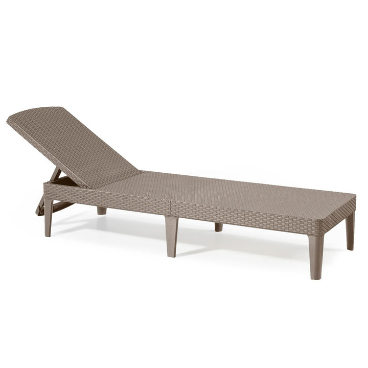 Jaipur Sun Lounger Adjustable Garden Lounge Chair, Cappuccino + Jaipur Lounge Chair Cushion, Beige, S-550 Melange Fabric, Size 190x60 cm