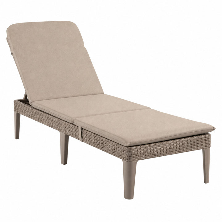 Jaipur Sun Lounger Adjustable Garden Lounge Chair, Cappuccino + Jaipur Lounge Chair Cushion, Beige, S-550 Melange Fabric, Size 190x60 cm