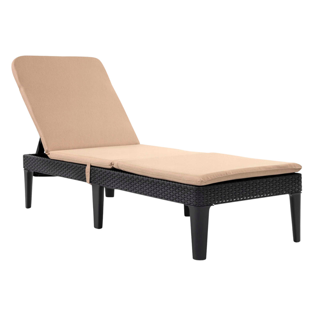 Jaipur Sun Lounger Adjustable Garden Lounge Chair, Graphite + Jaipur Lounge Chair Cushion, Beige, S-550 Melange Fabric, Size 190x60 cm