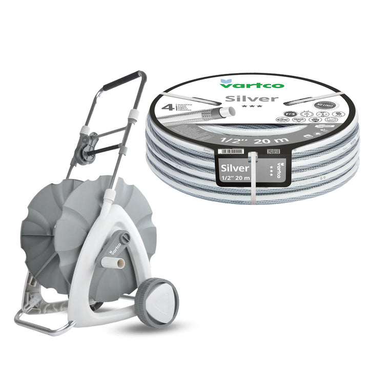 Garden Hose Cart + Vartco Silver 1/2" 20m Garden Hose by Agaplast