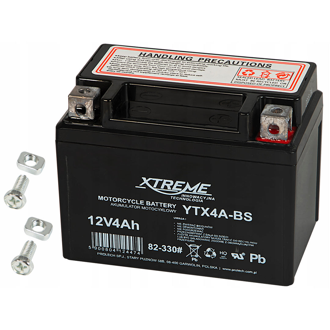 Xtreme Maintenance-Free Gel Motorcycle Battery, 12V, 4Ah, Right-Hand, 82-330#