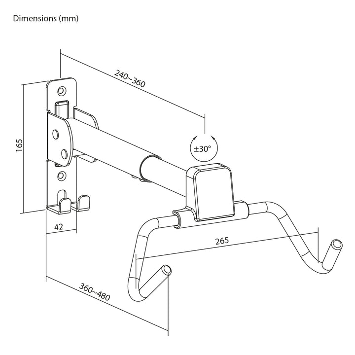 Maclean Horizontal Wall-Mounted Bike Rack, steel, max. load 30 kg, adjustable angle, MC-172, 2 pieces