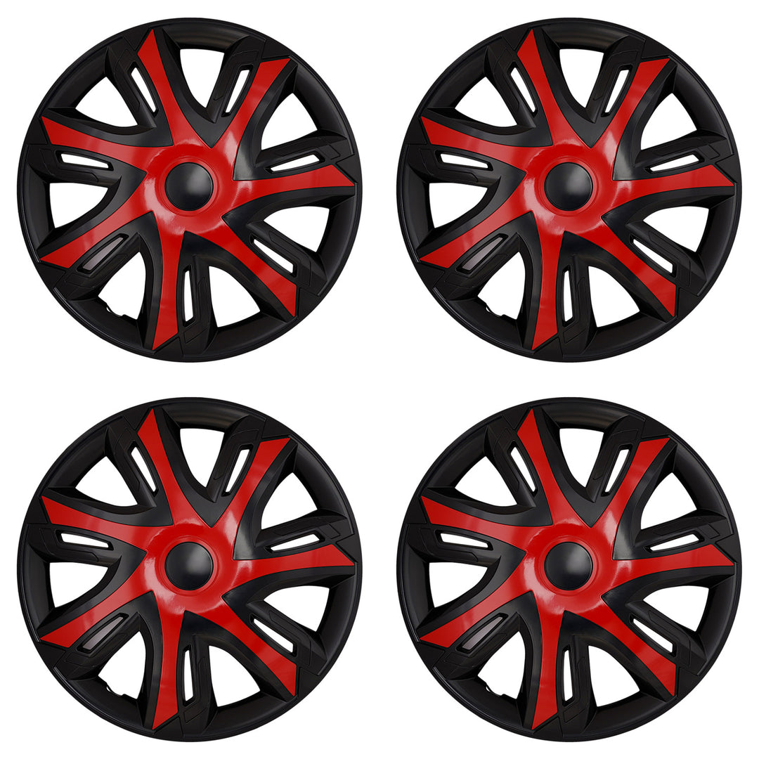 NRM N-Power 15'' Universal Car Hubcaps, Red/Black, Set of 4