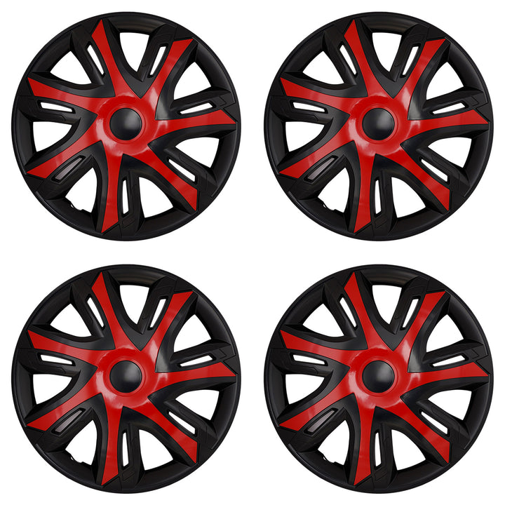 NRM N-Power 15'' Universal Car Hubcaps, Red/Black, Set of 4