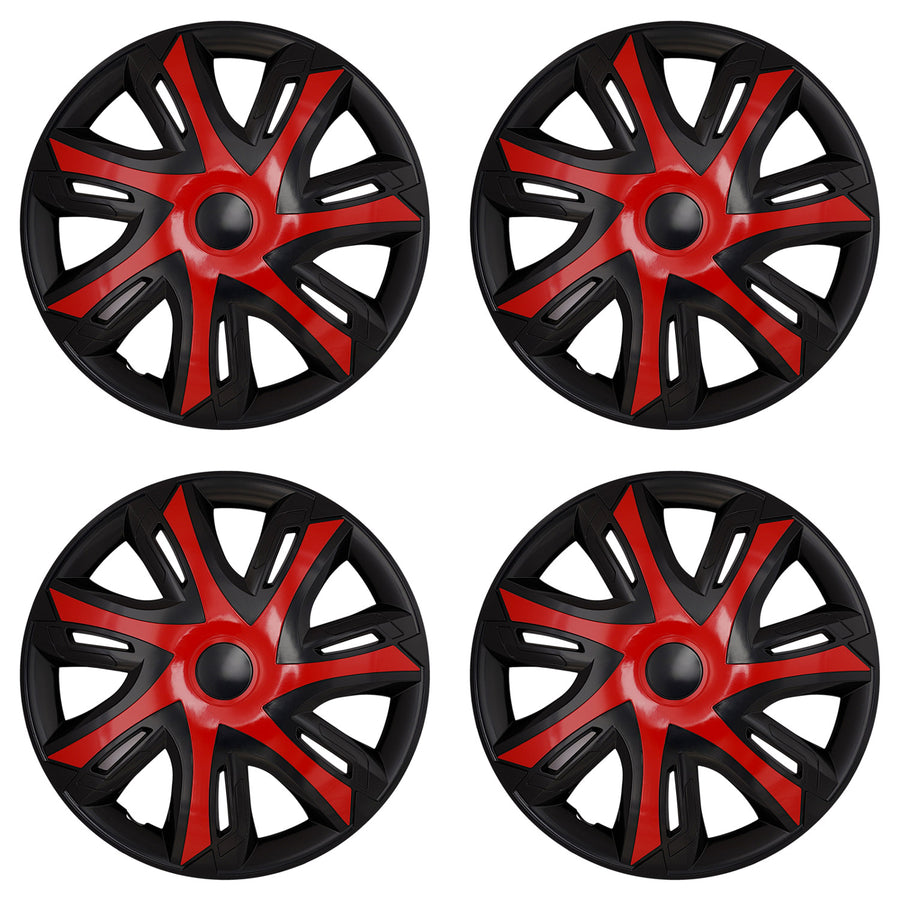 NRM N-Power 15'' Universal Car Hubcaps, Red/Black, Set of 4