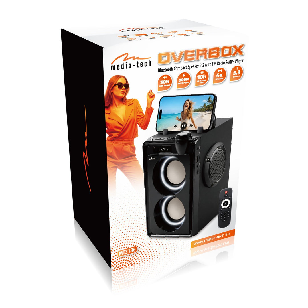 OVERBOX MT3186 Portable Bluetooth Speaker, FM Radio, SD Card and USB Support, 30W RMS Power, Mediatech