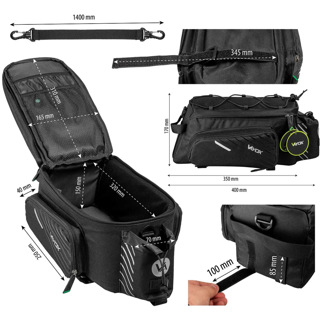 Bag, rear bike pannier for the rack, 12-liter capacity, waterproof, Vayox