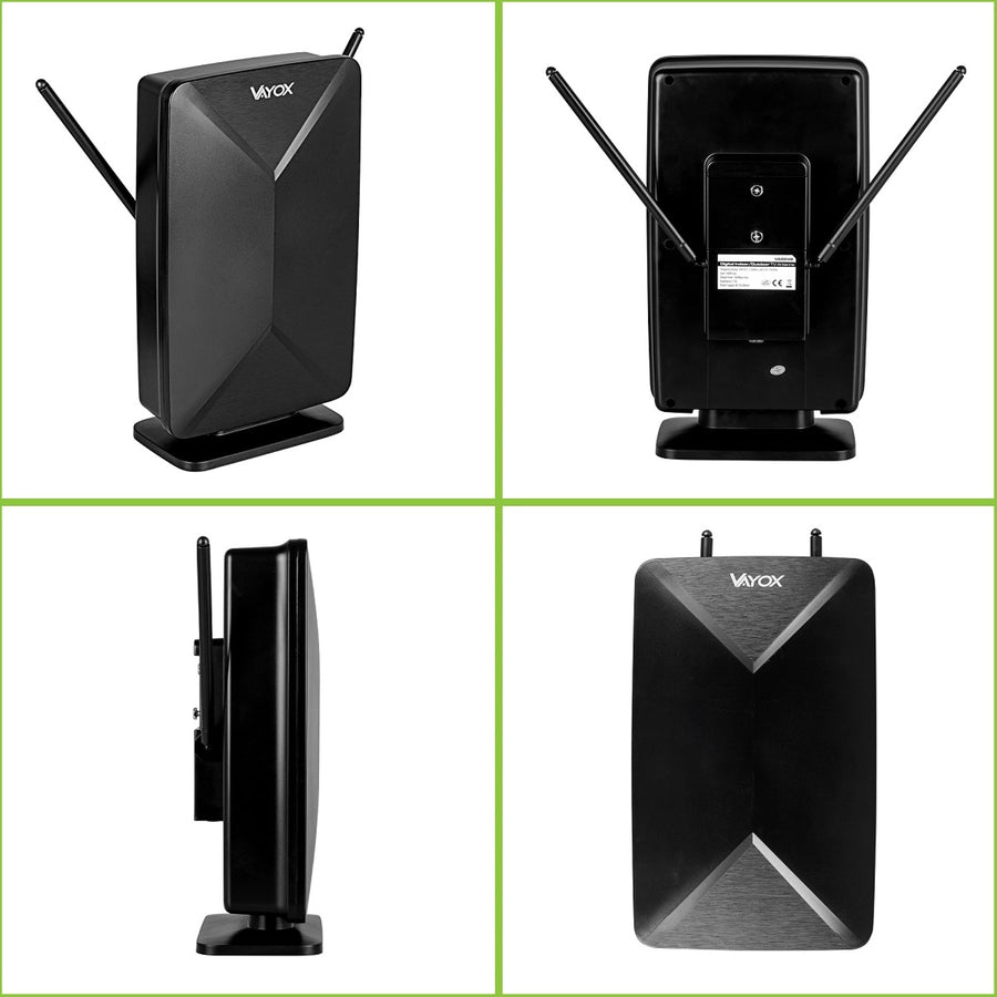 Active antenna, indoor, outdoor, DVB-T2, 4K terrestrial TV, Vayox