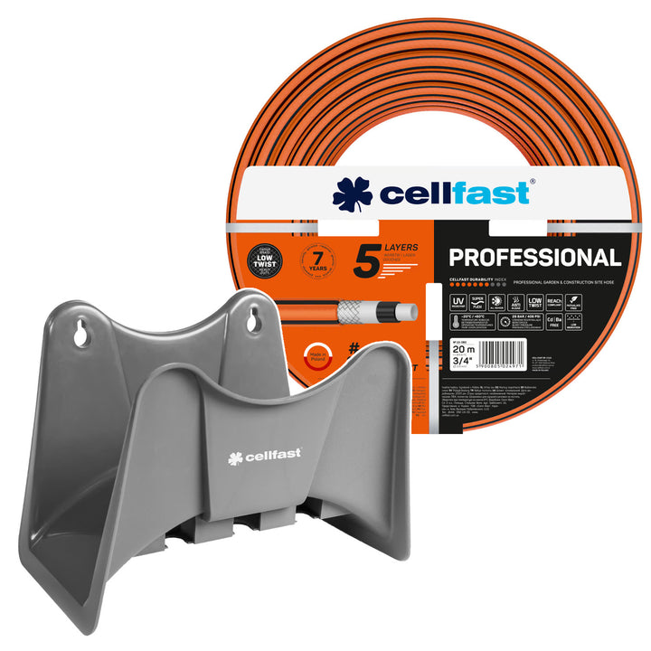 Cellfast Garden Hose, PROFESSIONAL 3/4" 20 m + Cellfast Hose Hanger, Gray