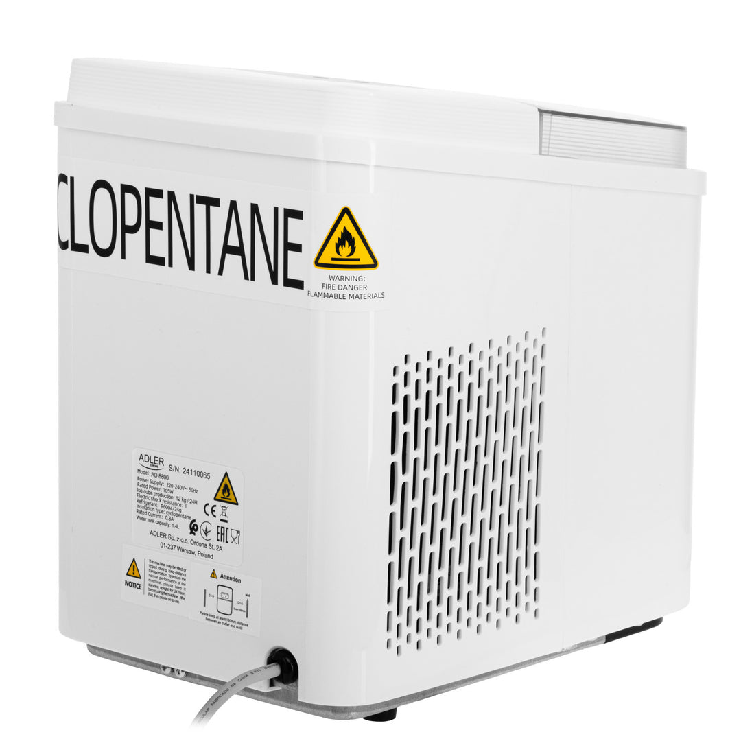 Ice maker, 12 kg/24h, 2 ice cube sizes, cleaning mode, quiet operation, touch panel, AD 8800, Adler