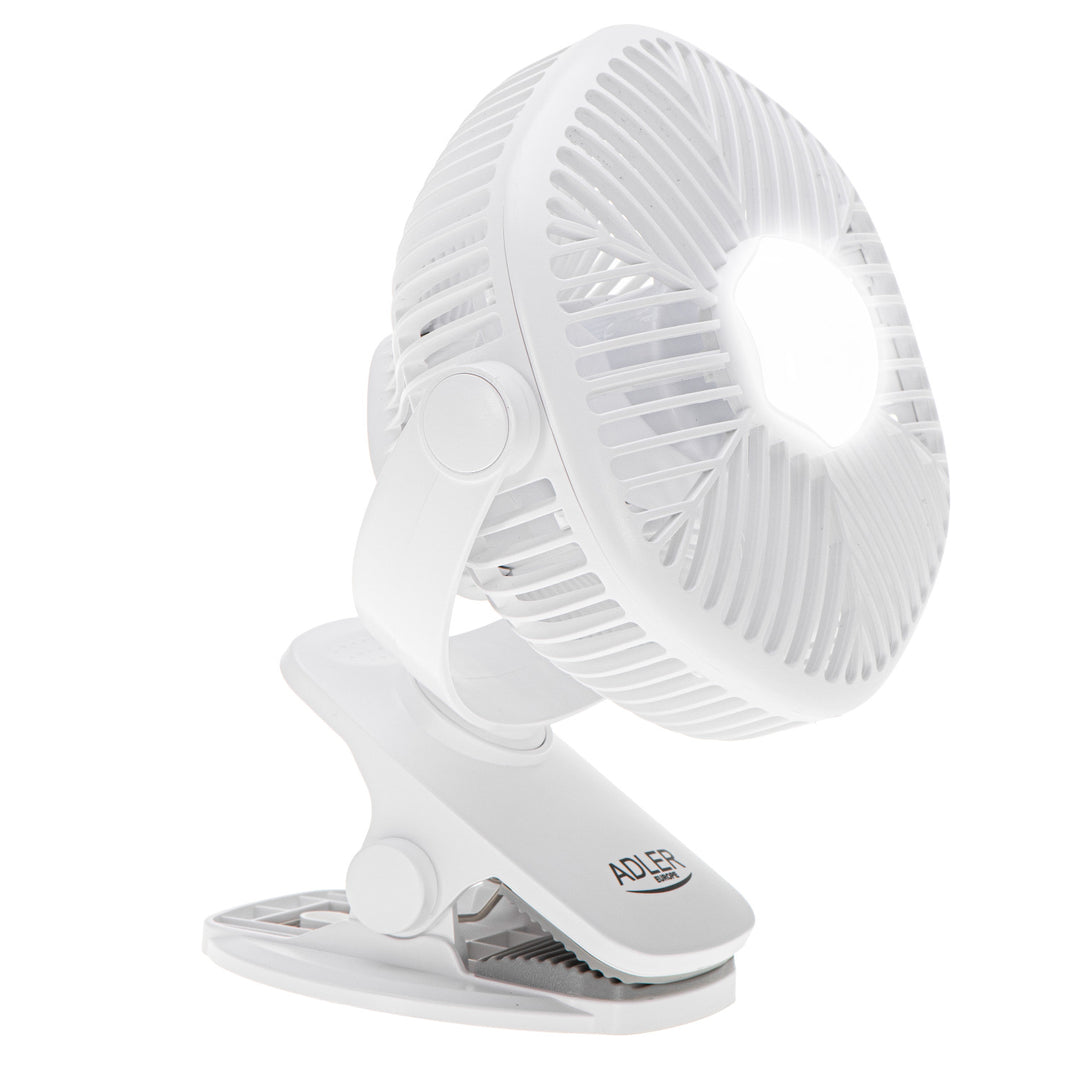 5"/12.7 cm Rechargeable Fan with Clip - USB / LED, AD 7335, Adler
