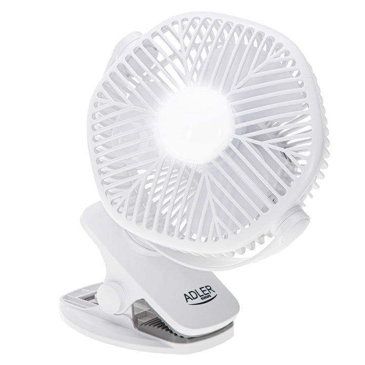 5"/12.7 cm Rechargeable Fan with Clip - USB / LED, AD 7335, Adler