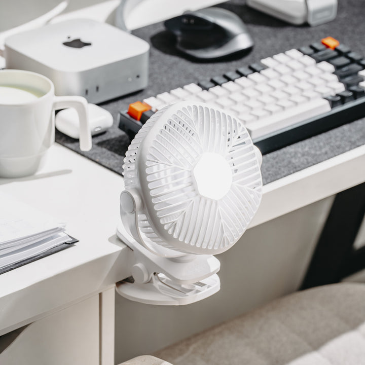 5"/12.7 cm Rechargeable Fan with Clip - USB / LED, AD 7335, Adler