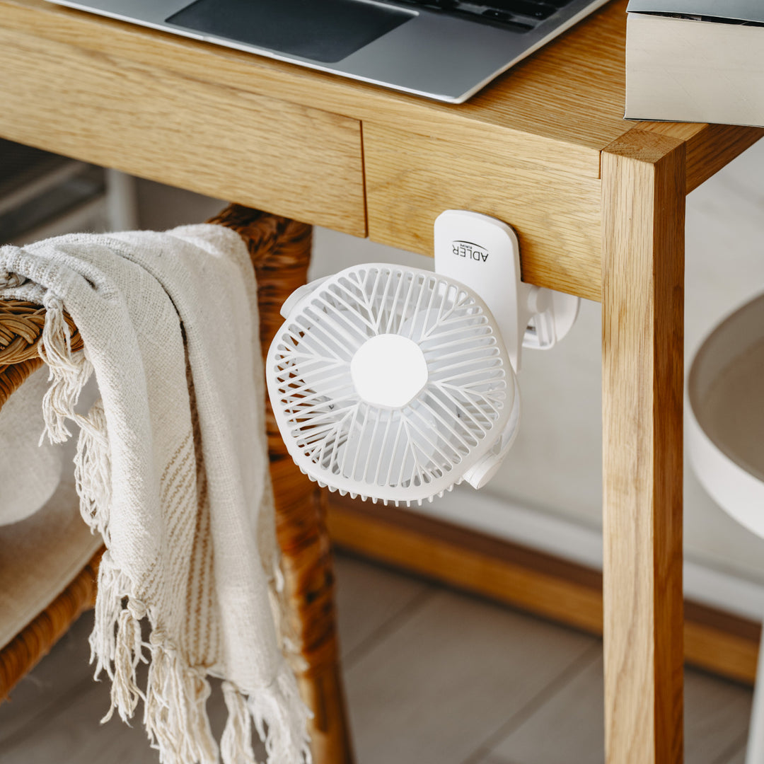 5"/12.7 cm Rechargeable Fan with Clip - USB / LED, AD 7335, Adler