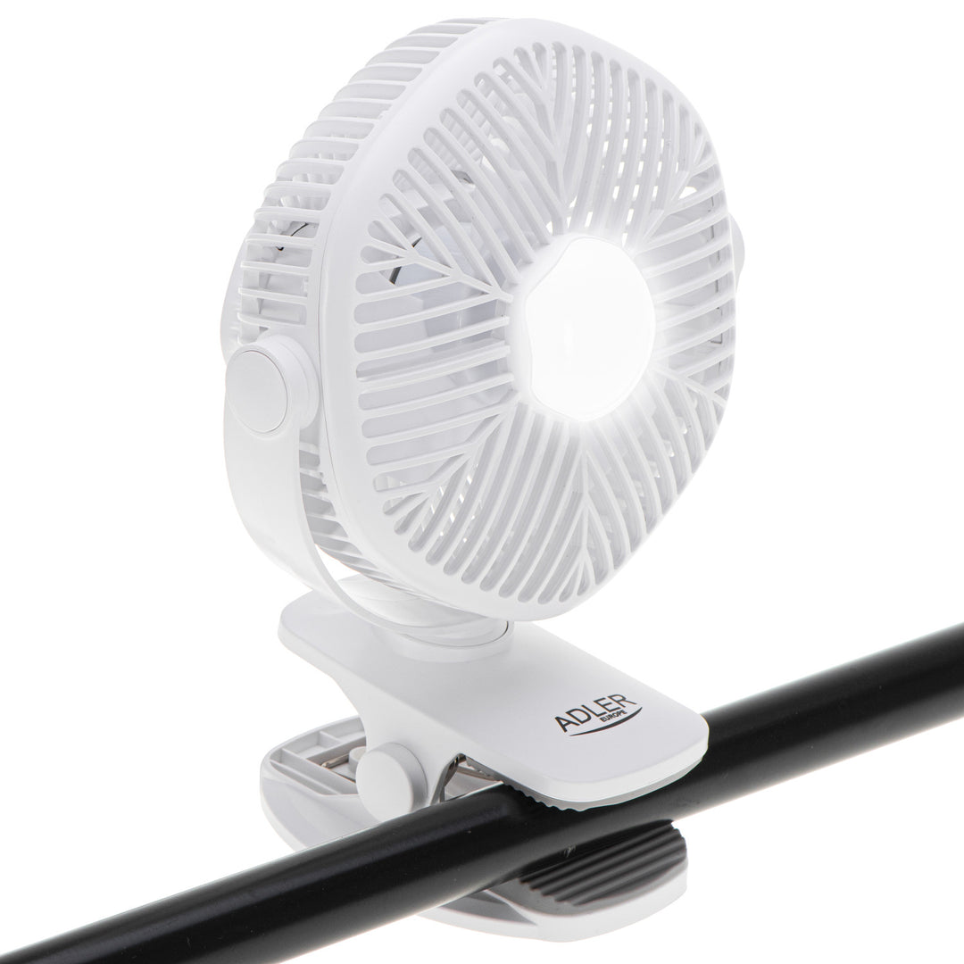 5"/12.7 cm Rechargeable Fan with Clip - USB / LED, AD 7335, Adler
