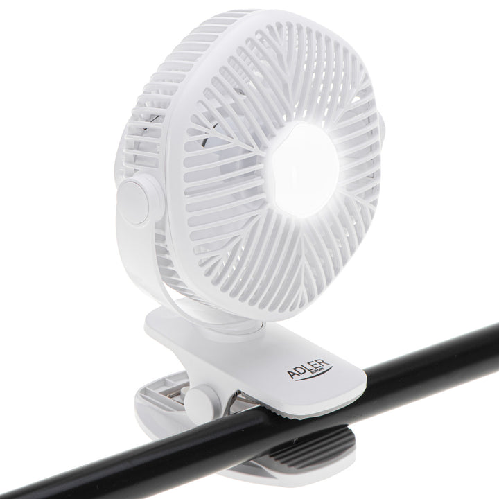 5"/12.7 cm Rechargeable Fan with Clip - USB / LED, AD 7335, Adler