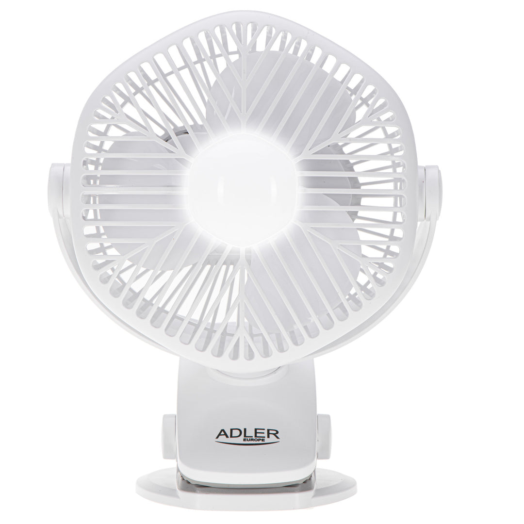 5"/12.7 cm Rechargeable Fan with Clip - USB / LED, AD 7335, Adler