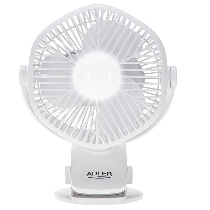 5"/12.7 cm Rechargeable Fan with Clip - USB / LED, AD 7335, Adler