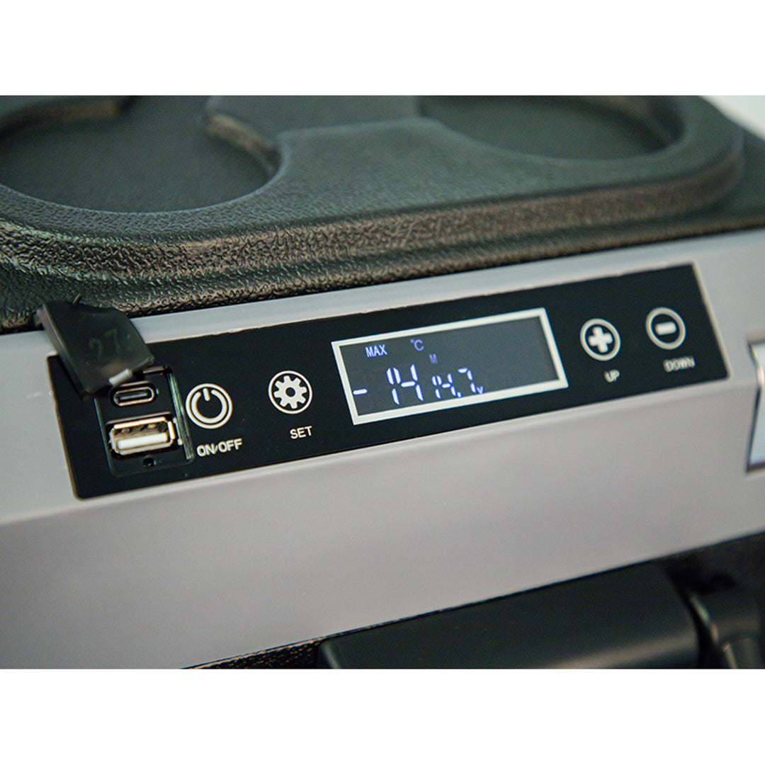 Blow Compressor-Powered Car Cooler, 35L capacity, touchscreen control panel, 12V, 24V, and 230V, USB-C port, 44-208#
