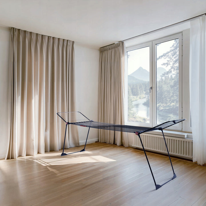 Vileda Infinity Flex Ultimate Clothes Drying Rack, black, up to 30 m of drying space, extendable, raised frame, laundry hooks, built-in casters, 179620