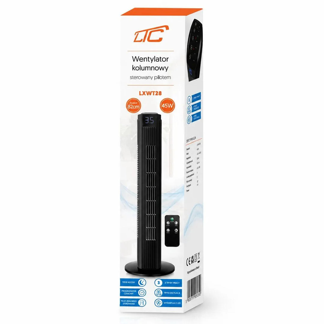 LTC Tower Fan, large display, built-in timer, multiple operating modes, remote control with a range of up to 16 meters, 45W power, LXWT28