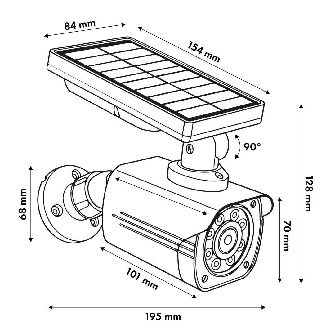 Solar-powered dummy camera, flashing LED, motion sensor, LED lighting, stickers included, SOL1800S/B, 4 pieces