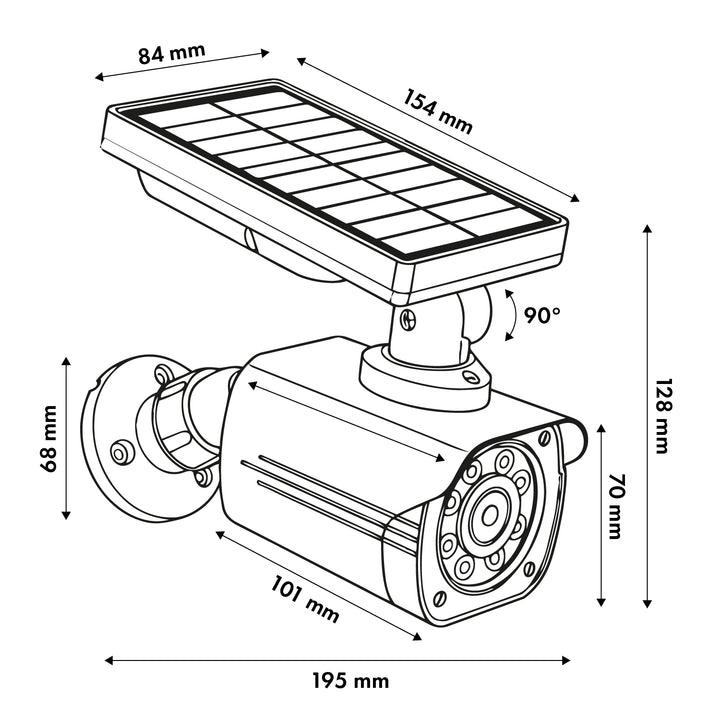 Solar-powered dummy camera, flashing LED, motion sensor, LED lighting, stickers included, SOL1800S/B, 4 pieces