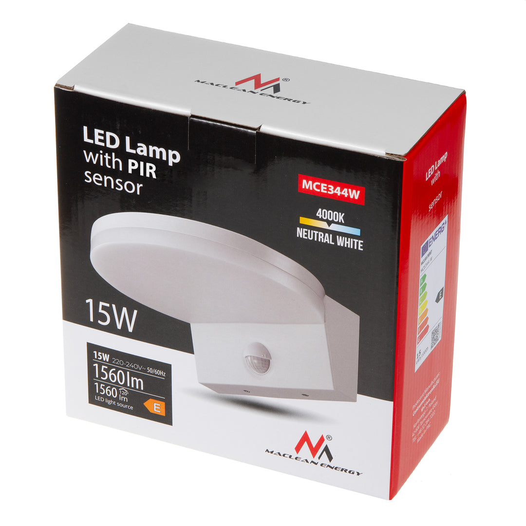 Maclean LED Light with Motion Sensor, PIR Motion Sensor, White, 15W, IP65, 1560 lm, Neutral White (4000K) MCE344 W, 2 pieces