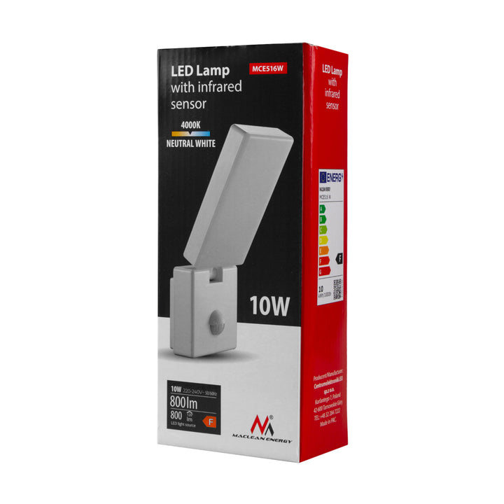 Maclean LED Light with Motion Sensor, PIR Motion Sensor, White, 10W, IP65, 800 lm, Neutral White (4000K) MCE516 W, 2 pieces