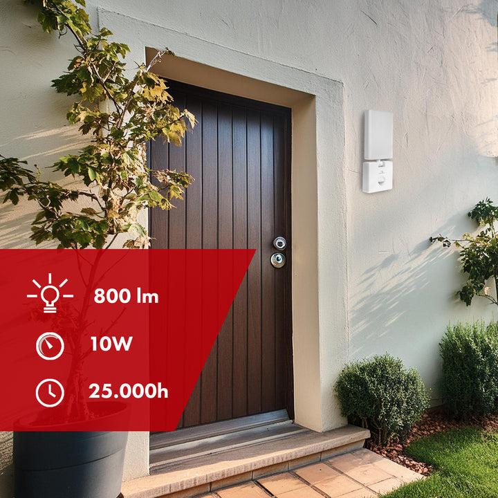 Maclean LED Light with Motion Sensor, PIR Motion Sensor, White, 10W, IP65, 800 lm, Neutral White (4000K) MCE516 W, 2 pieces
