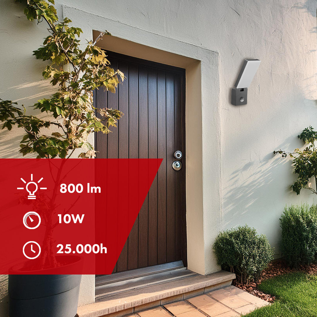 Maclean LED Light with Motion Sensor, PIR Motion Sensor, Gray, 10W, IP65, 800 lm, Neutral White (4000K) MCE516 GR, 2 pieces