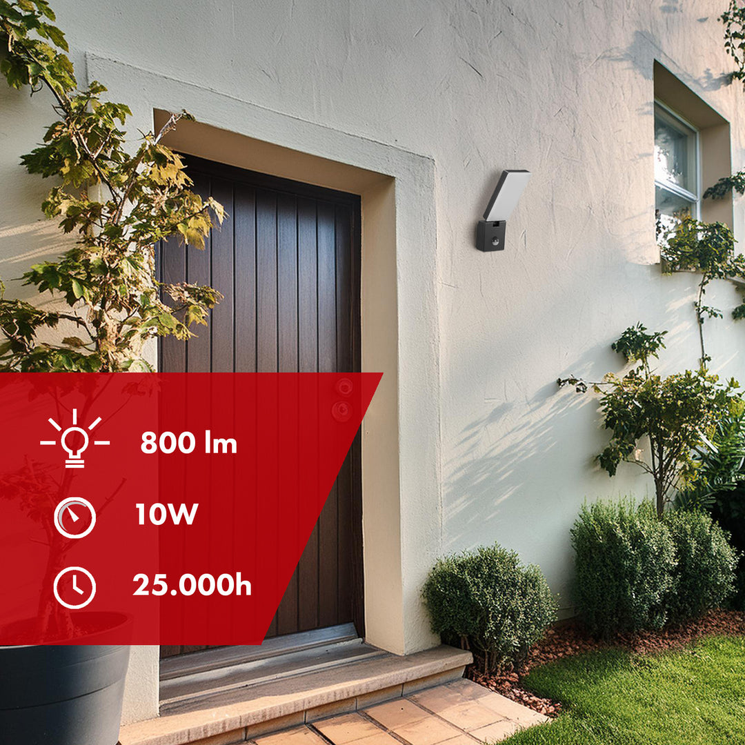 Maclean LED Light with Motion Sensor, PIR Motion Sensor, Black, 10W, IP65, 800 lm, Neutral White (4000K) MCE516 B, 2 pieces