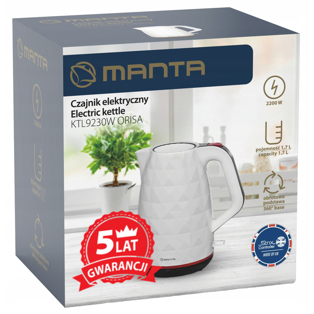 Manta ORISA 1.7L 2200W Cordless Electric Kettle, White