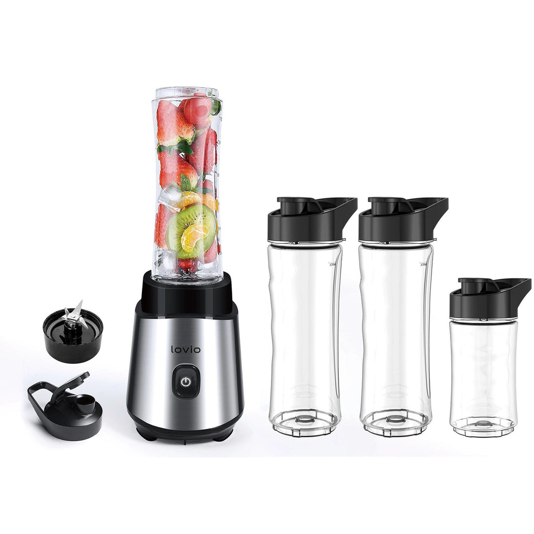 LOVIO LVJBL001 Blender with Glass Jar, 500W, 600ml Glass Jar, 3 Bottles
