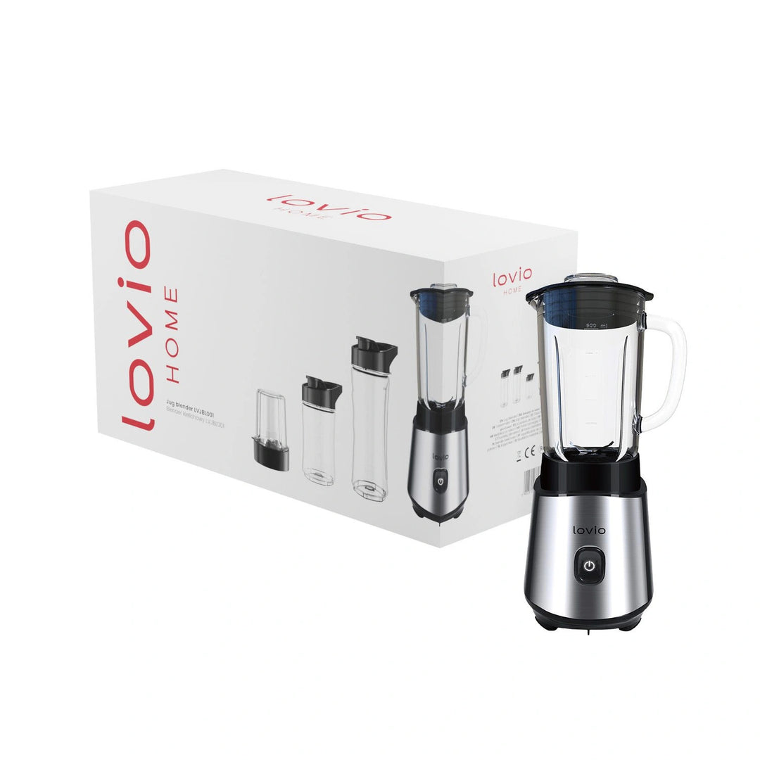 LOVIO LVJBL001 Blender with Glass Jar, 500W, 600ml Glass Jar, 3 Bottles