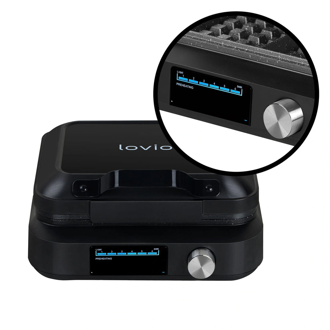 LOVIO PerfectCrisp Waffle Maker, 2 large waffles, 1500W, 6 browning levels, LVWF002BK