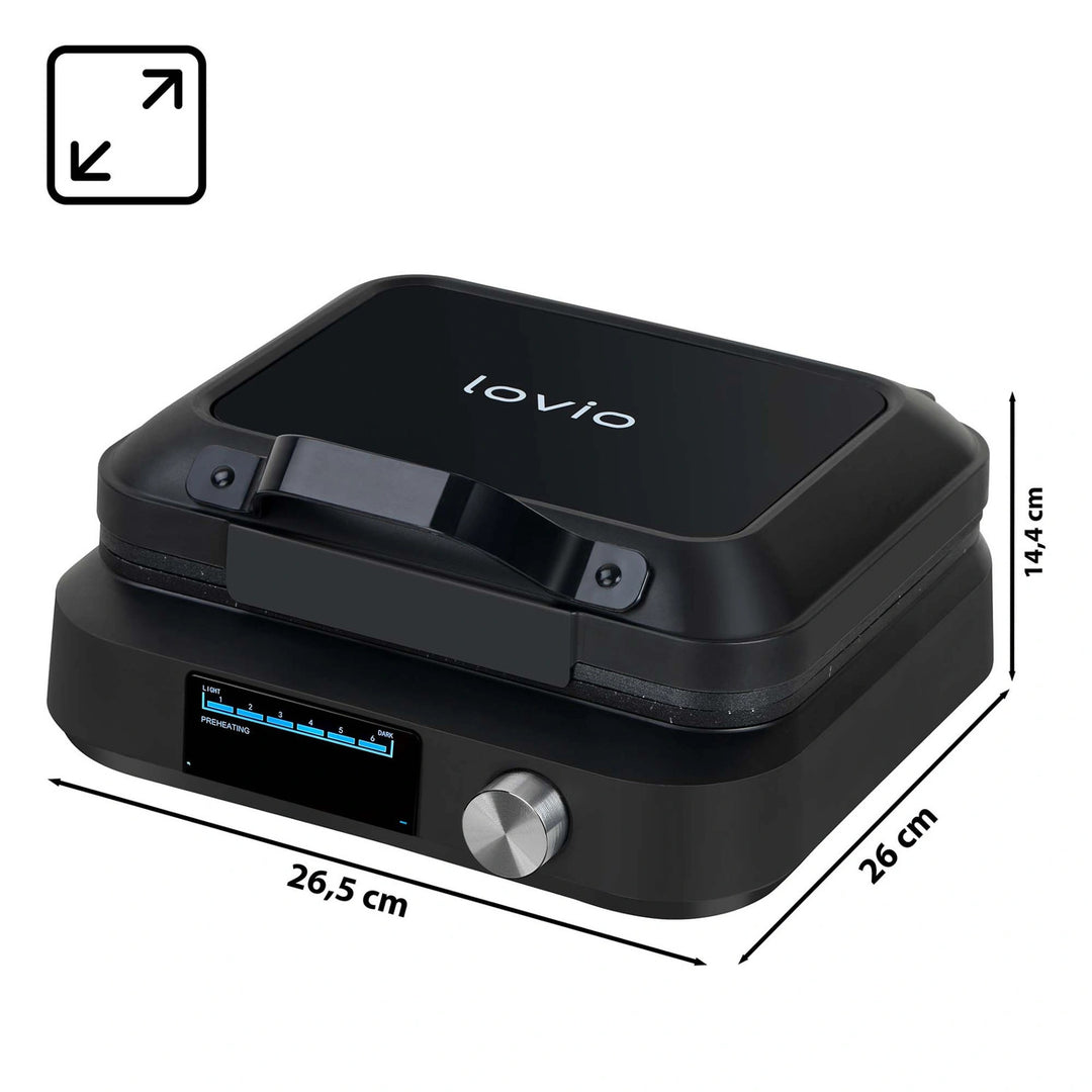 LOVIO PerfectCrisp Waffle Maker, 2 large waffles, 1500W, 6 browning levels, LVWF002BK