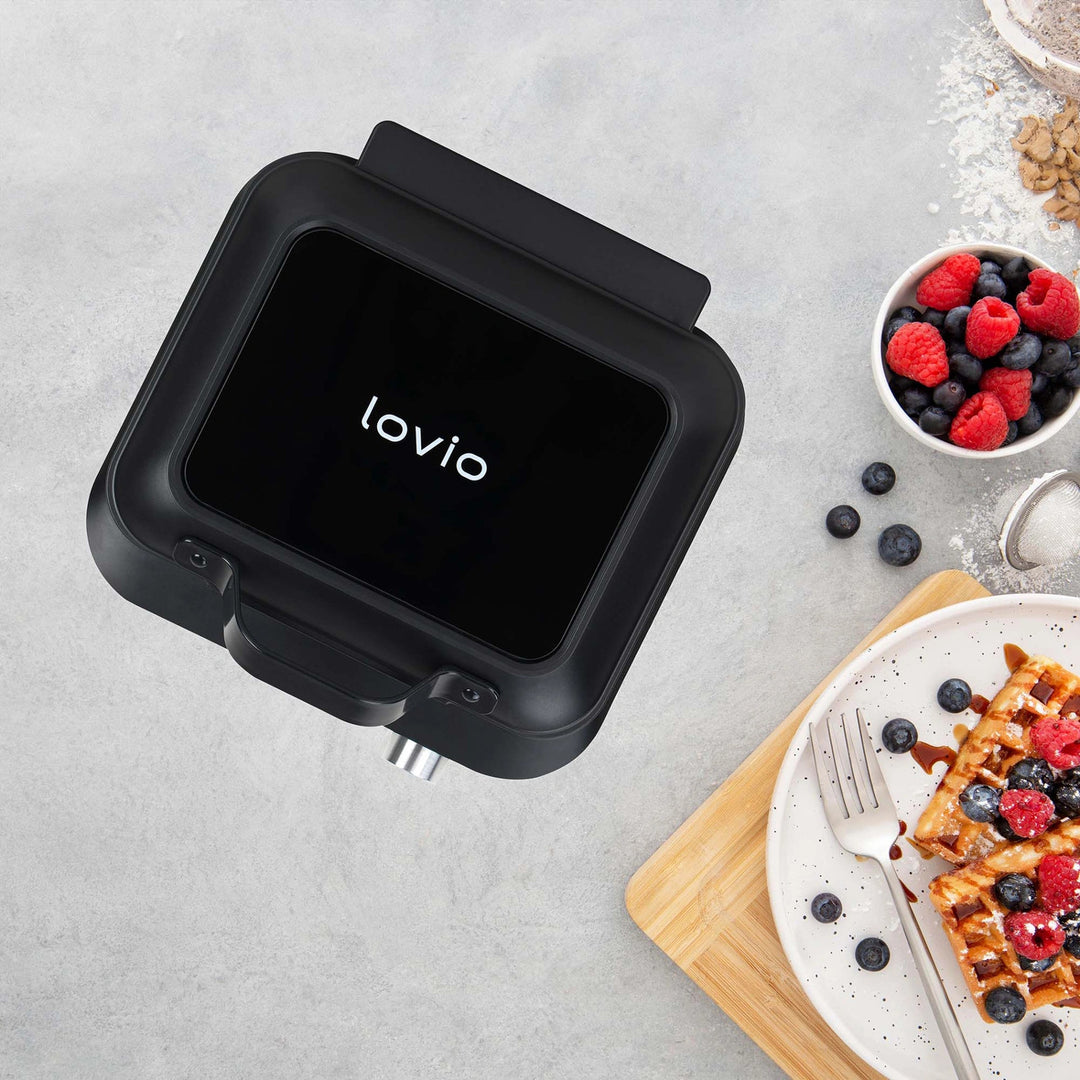 LOVIO PerfectCrisp Waffle Maker, 2 large waffles, 1500W, 6 browning levels, LVWF002BK