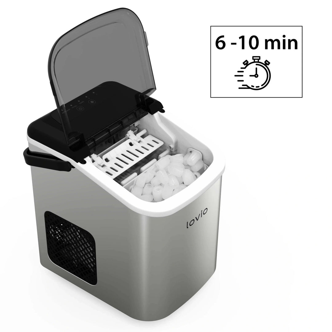 Lovio Crystal Ice Home Ice Maker, Stainless Steel, Silver, Express Ice