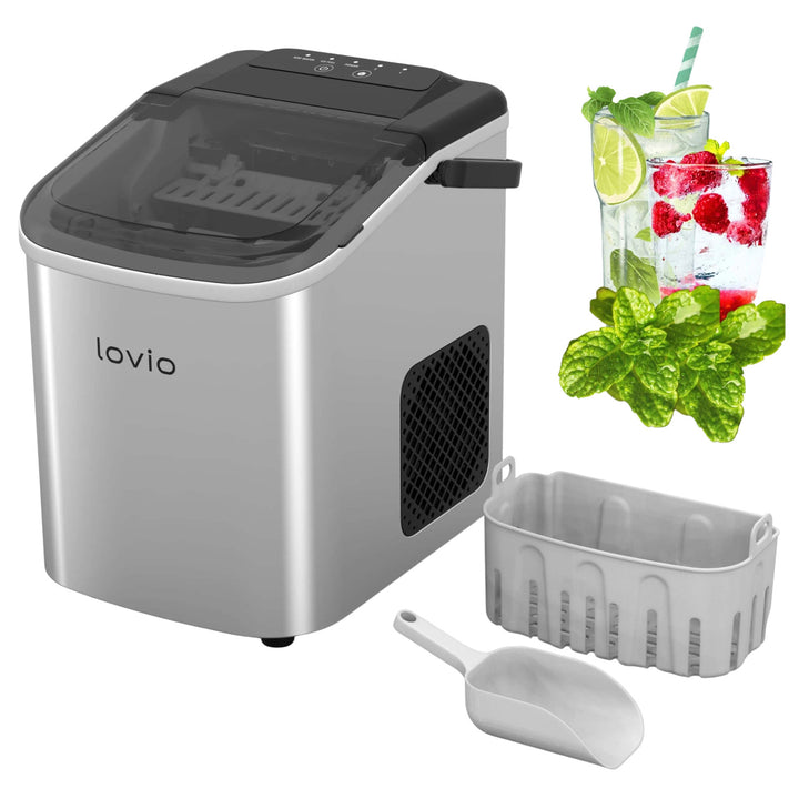Lovio Crystal Ice Home Ice Maker, Stainless Steel, Silver, Express Ice