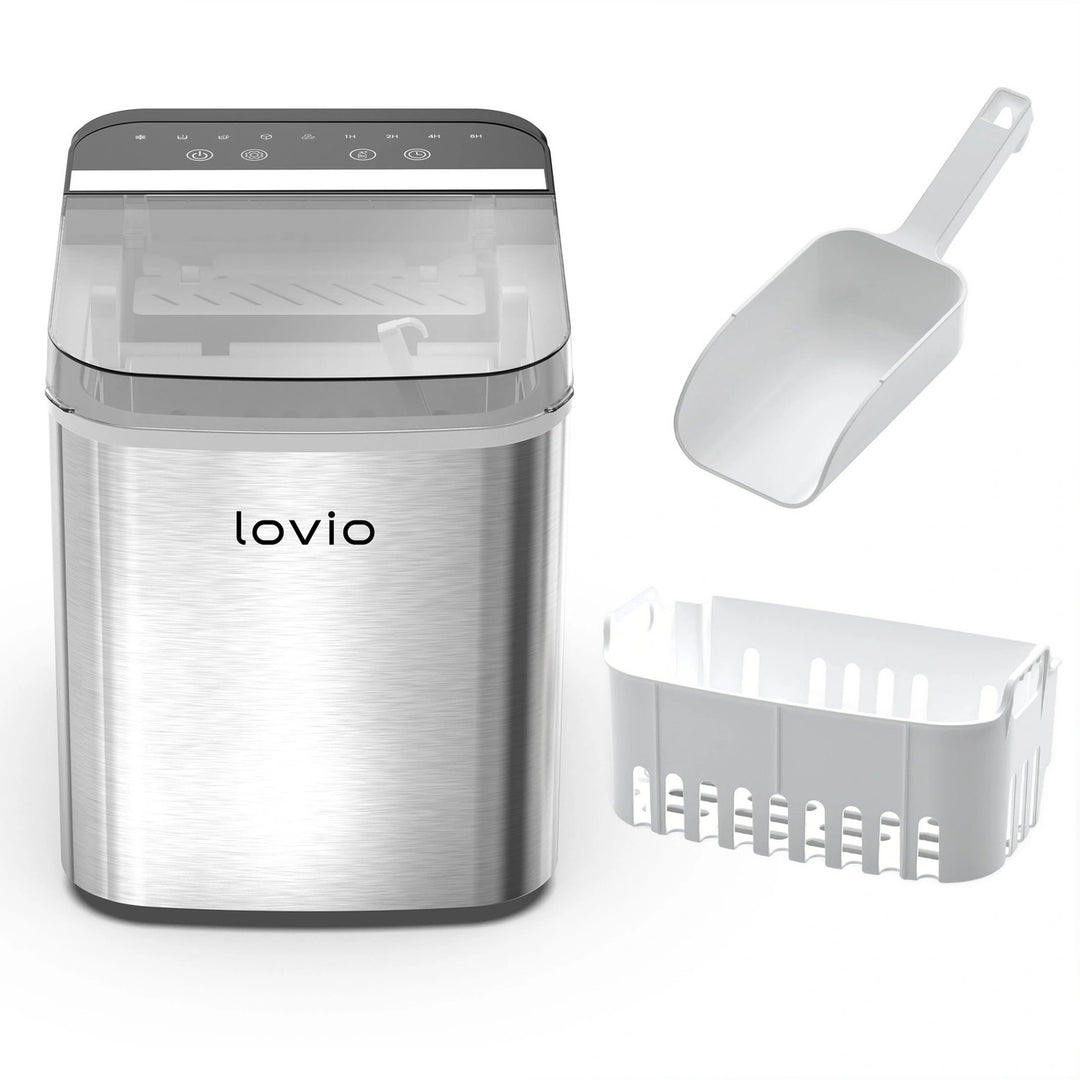 Lovio Crystal Ice Plus Home Ice Maker, Stainless Steel, Silver, Express Ice