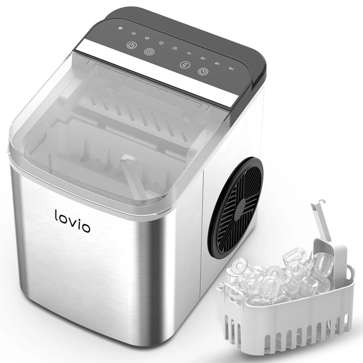 Lovio Crystal Ice Plus Home Ice Maker, Stainless Steel, Silver, Express Ice