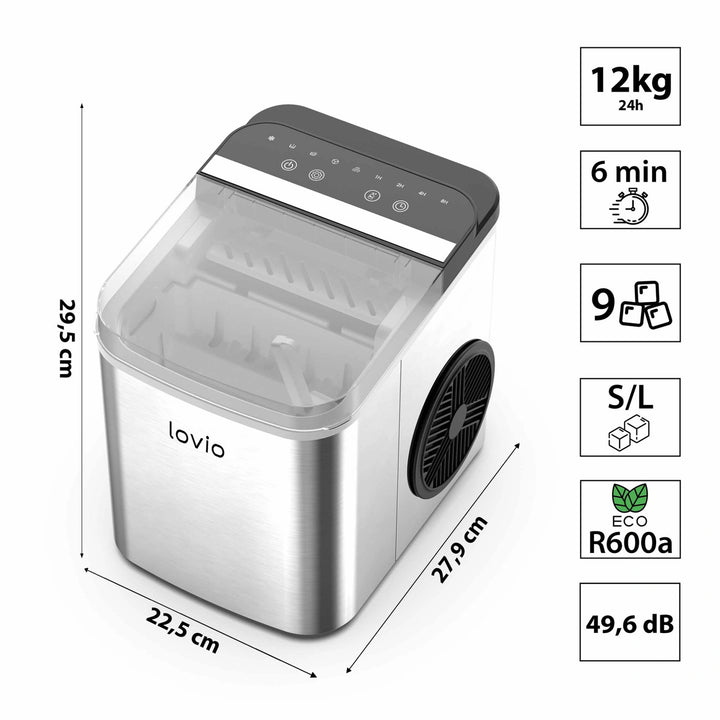 Lovio Crystal Ice Plus Home Ice Maker, Stainless Steel, Silver, Express Ice