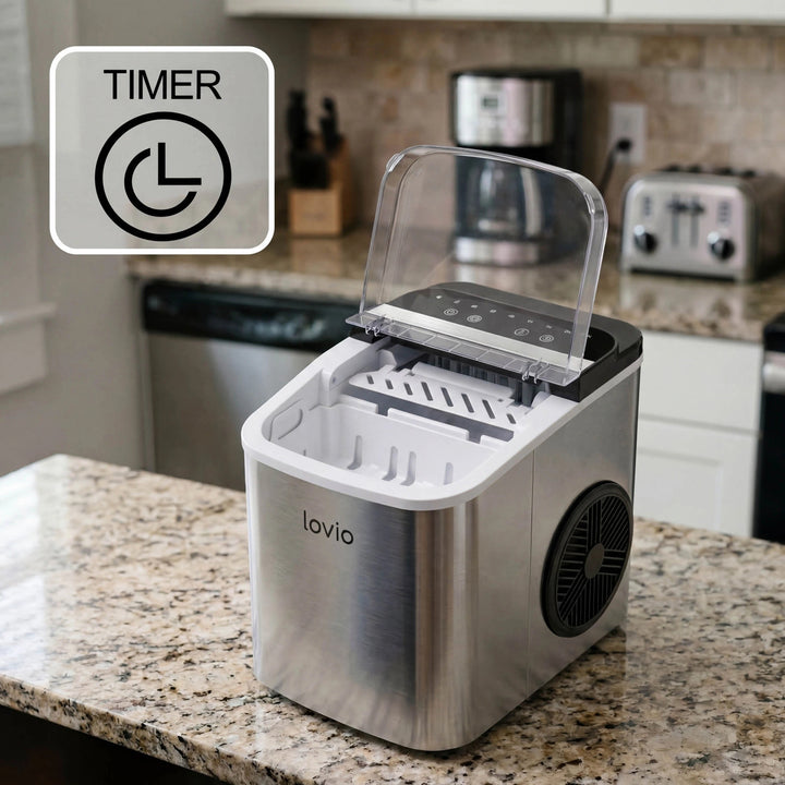 Lovio Crystal Ice Plus Home Ice Maker, Stainless Steel, Silver, Express Ice
