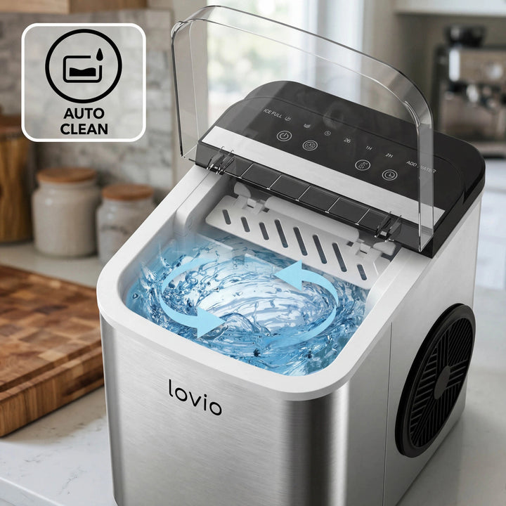 Lovio Crystal Ice Plus Home Ice Maker, Stainless Steel, Silver, Express Ice