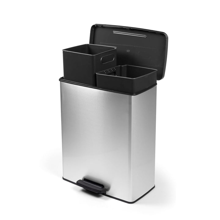 Curver Pedal Trash Can, 2x26L Bins, Metallic Finish, Silver, 251002