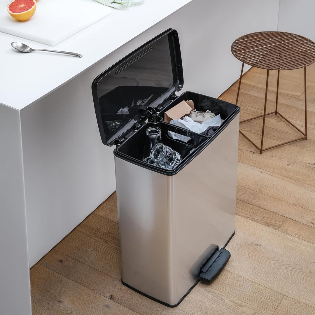 Curver Pedal Trash Can, 2x26L Bins, Metallic Finish, Silver, 251002